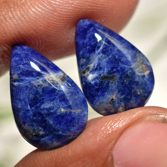 Natural Sodalite Pear Cabochon Pair – Wholesale Matched Earrings Stone 10x17x2mm,/11ct