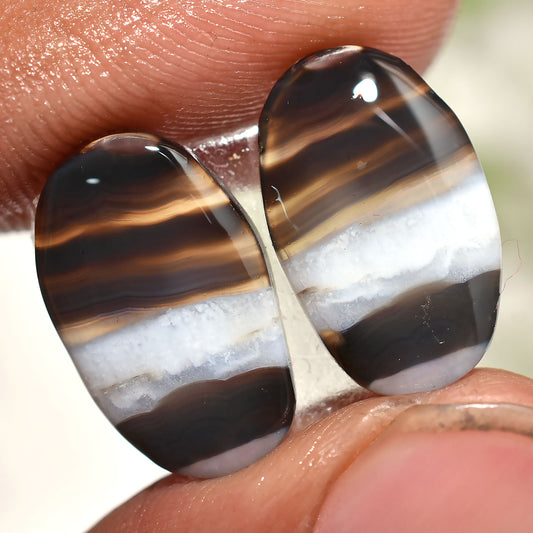 Oval Shaped Black Banded Agate Matched Earrings Pair Stone (10x15x2mm,/10ct)