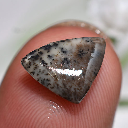 Natural Dendrite Opal Triangle Cabochon – Unique Loose Gemstone (7x10x2mm,/1ct)