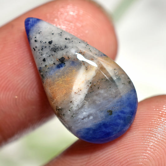 100% Natural Sodalite Cabochon, Pear Shaped Stone For Pendant (11x21x2mm,/7ct)