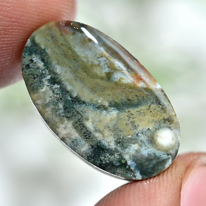 Natural Ocean Jasper Cabochon, Oval Shaped Polished Gemstone (17x22x3mm,/13ct)