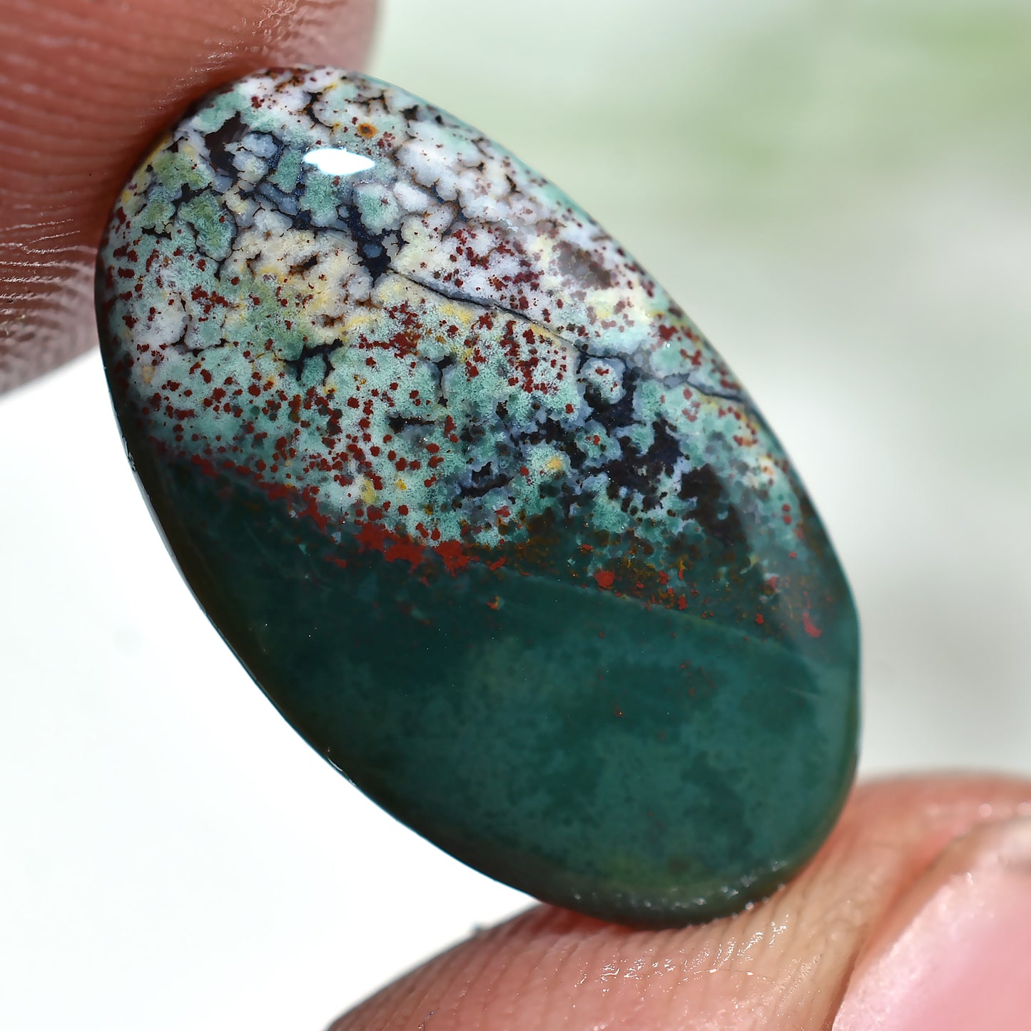 Rare Bloodstone Cabochon - Oval Shaped Polished Gemstone for Jewelry (10x19x2mm,/5ct)