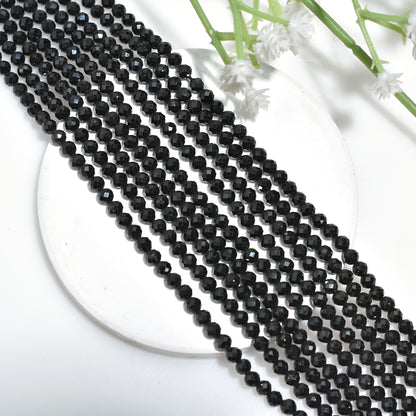 Black Spinel Micro Cut Faceted Round Beads – 12 Inch Strand Natural Wholesale Gemstone Beads For Jewelry Design