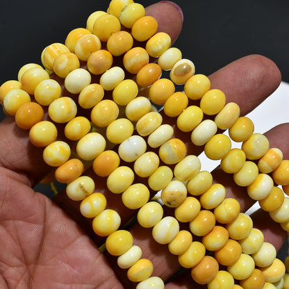 Natural Yellow Opal Rondelle Beads Strand – Smooth Polished Gemstone Beads for Jewelry Making