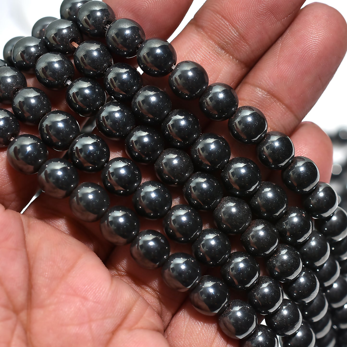 High Polish Finished Gunmetal Round Beads – Metallic Spacer Stone Strand for Jewelry Making,