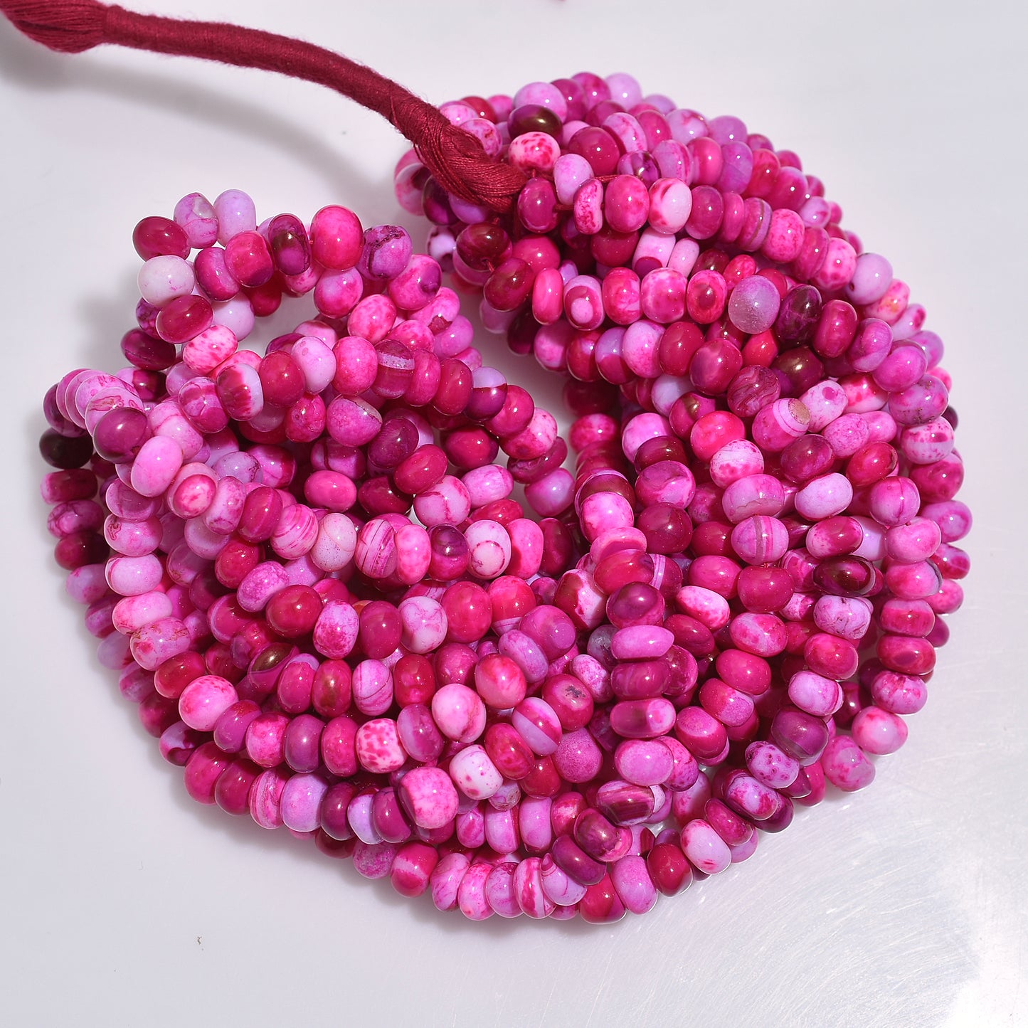 Fuchsia Pink Opal Rondelle Smooth Beads 16 Inch Strand, Wholesale Polished Gemstone Beads For DIY Accessories