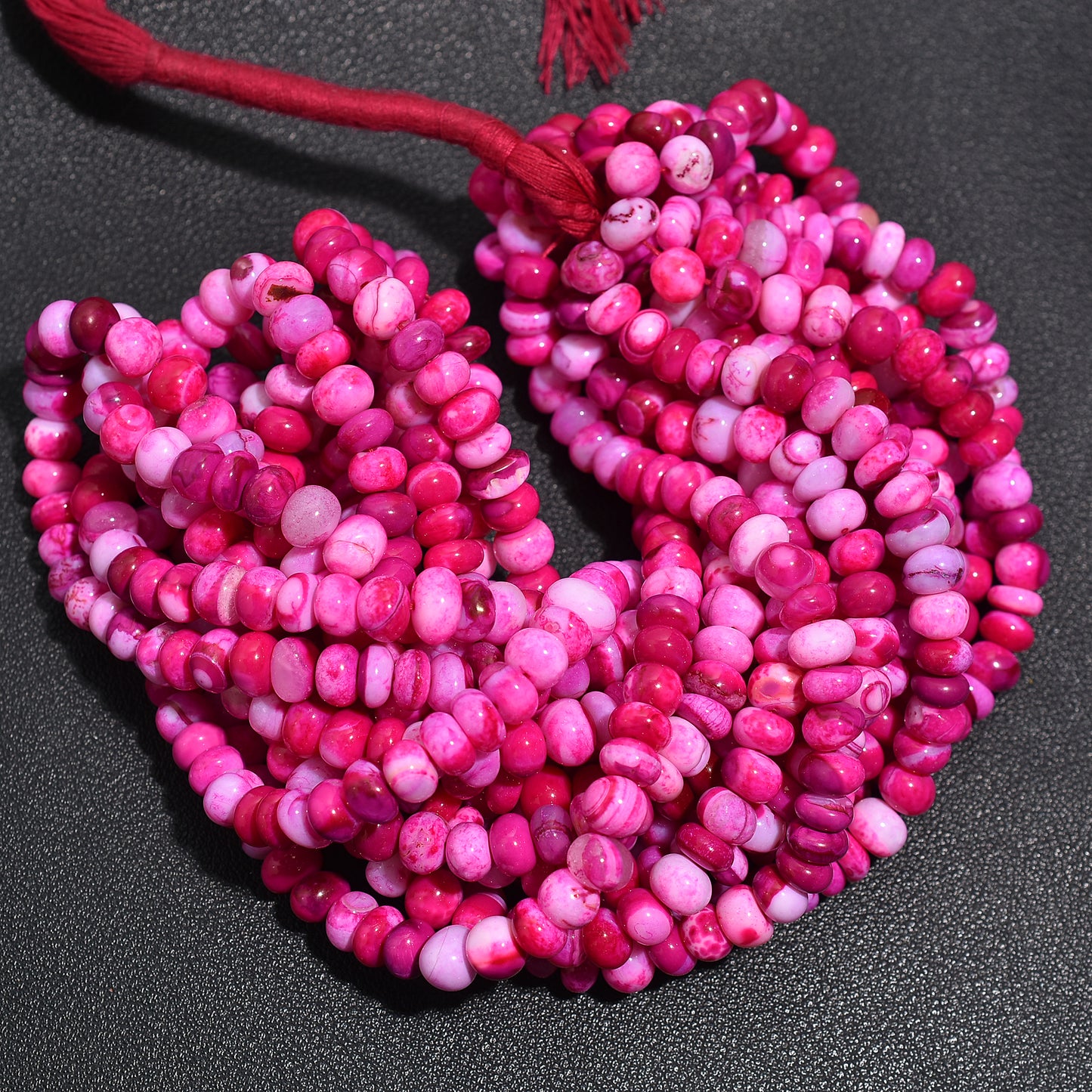 Fuchsia Pink Opal Rondelle Smooth Beads 16 Inch Strand, Wholesale Polished Gemstone Beads For DIY Accessories