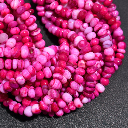 Fuchsia Pink Opal Rondelle Smooth Beads 16 Inch Strand, Wholesale Polished Gemstone Beads For DIY Accessories