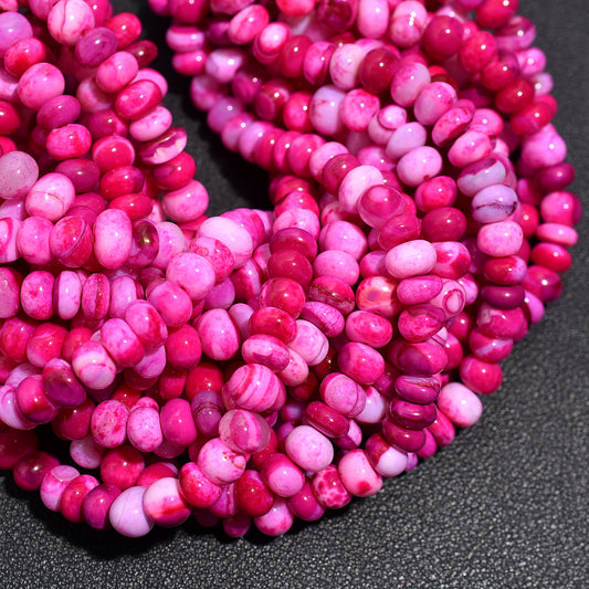 Fuchsia Pink Opal Rondelle Smooth Beads 16 Inch Strand, Wholesale Polished Gemstone Beads For DIY Accessories