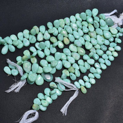 Aqua Green Opal Pear Beads – Side Drilled Gemstone Strand for Wholesale Jewelry Making