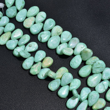 Aqua Green Opal Pear Beads – Side Drilled Gemstone Strand for Wholesale Jewelry Making