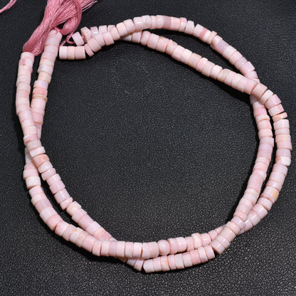 Soft Pink Opal Heishi Beads – Tyre Shape Tiny Gemstone Strand for Jewelry Making