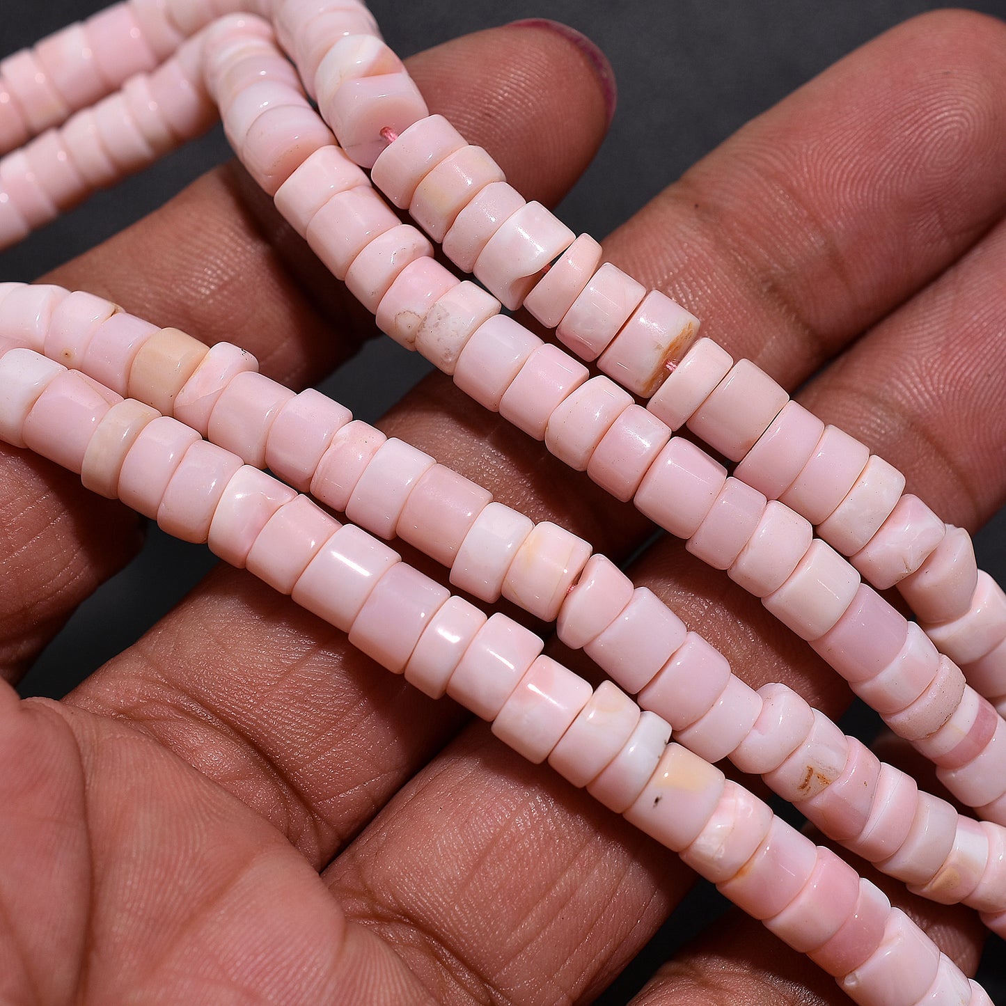 Soft Pink Opal Heishi Beads – Tyre Shape Tiny Gemstone Strand for Jewelry Making