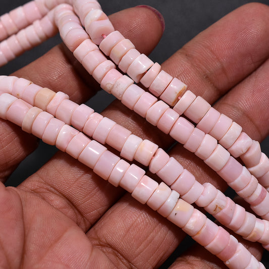Soft Pink Opal Heishi Beads – Tyre Shape Tiny Gemstone Strand for Jewelry Making
