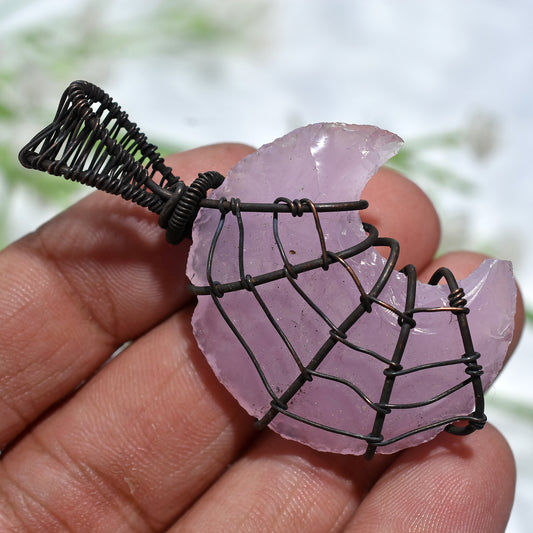 Spider Web!! Wire Wrapped Rose Quartz- Natural Wholesale Gemstone Jewellery(22x50x5mm,/50ct)