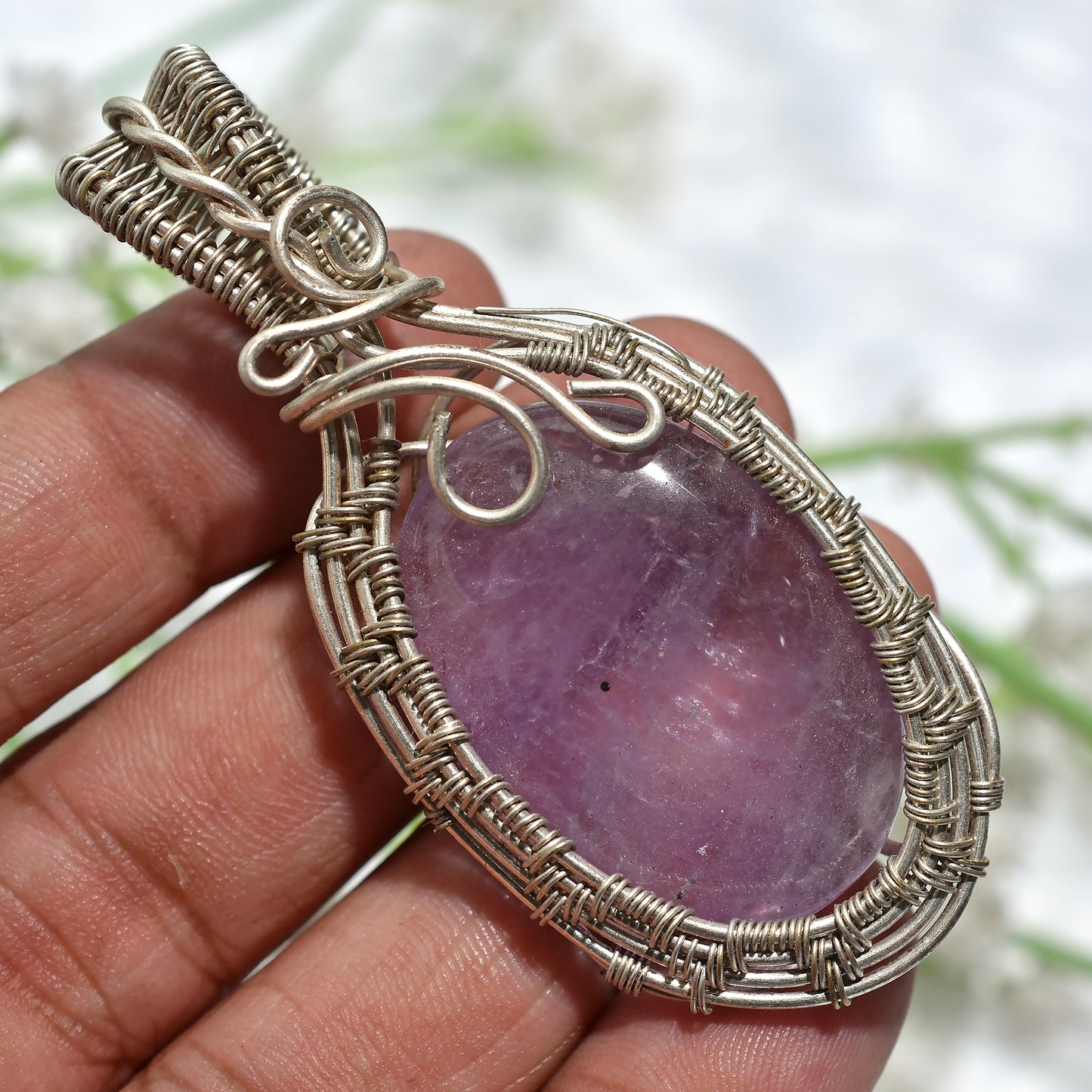 Elegant Silver Wire Wrapped Rose Quartz Pendant – Handmade Healing Crystal Jewelry(30x65x8mm,/101ct)