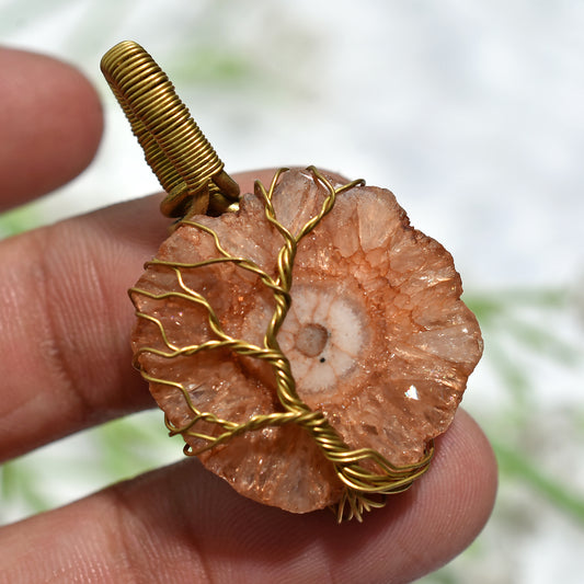 Handmade Solar Quartz Pendant – Wire Wrapped Healing Gemstone Necklace(22x33x6mm,/40ct)
