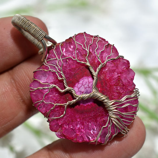 PINK Solar Quartz Pendant – Wire Wrapped Healing Gemstone Necklace(27x45x6mm,/62ct)