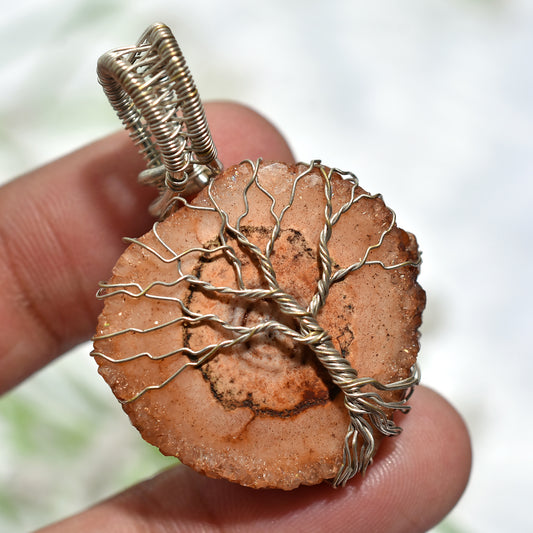 Natural Solar Quartz Pendant – Silver Wire Wrapped Healing Gemstone Jewelry(28x42x6mm,/49ct)