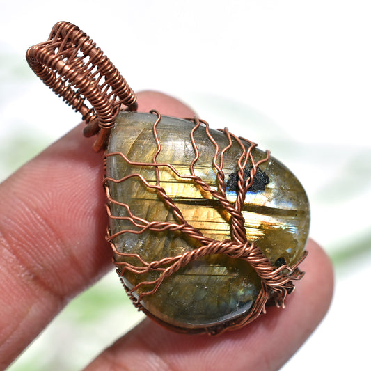 Magical Labradorite Wire Wrapped Pendant – Tree of Life Gemstone Necklace ( 23x41x6mm,/44ct)