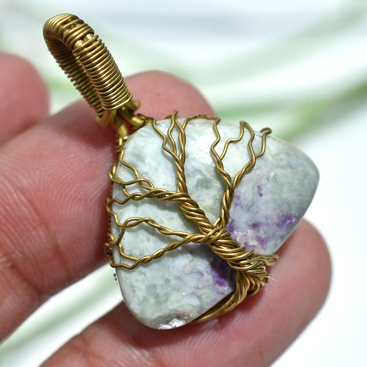 Kammererite Golden Wire Wrapped Tree of Life Pendant – Handcrafted Spiritual Wholesale Stone Jewelry(23x32x5mm,/34ct)