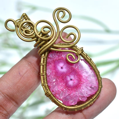 Bold Solar Quartz Pendant – Wire Wrapped Statement Gemstone Jewelry(30x55x10mm,/92ct)