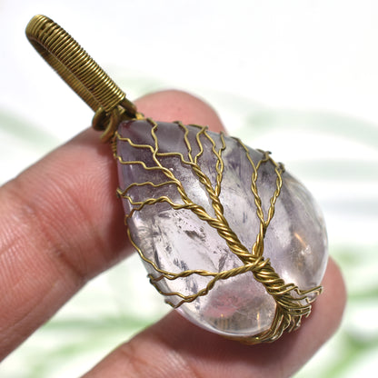 Awesome Rose Quartz Wire Wrapped Tree Pendant – Handmade Stone Jewellery