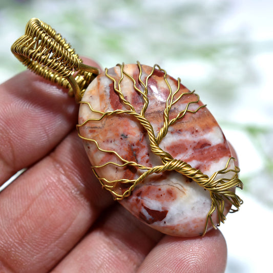 Wholesale  Rosetta Jasper Pendant – Golden Wire Wrapped Stone Jewelry (25x50x6mm,/56ct)