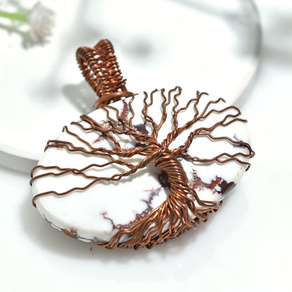 Unique Wild Horse Jasper Pendant – Copper Wire Wrapped Gemstone Jewelry (43x45x6mm,/106ct)