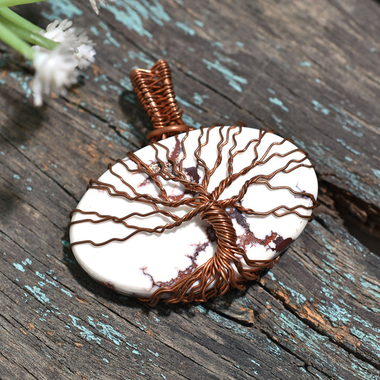 Unique Wild Horse Jasper Pendant – Copper Wire Wrapped Gemstone Jewelry (43x45x6mm,/106ct)
