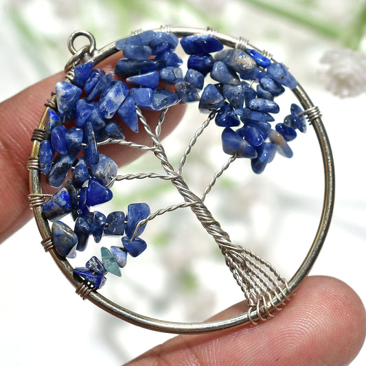 Unique Artisan Sodalite Gemstone Pendant – Silver Wire Wrapped Crystal Necklace41x50x5mm,/34ct