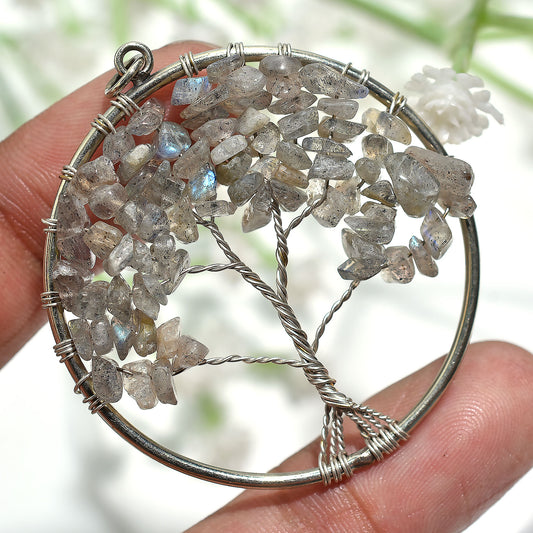 Elegant Labradorite Pendant – Handmade Statement Stone Jewelry for Healing(41x50x5mm,/42ct)