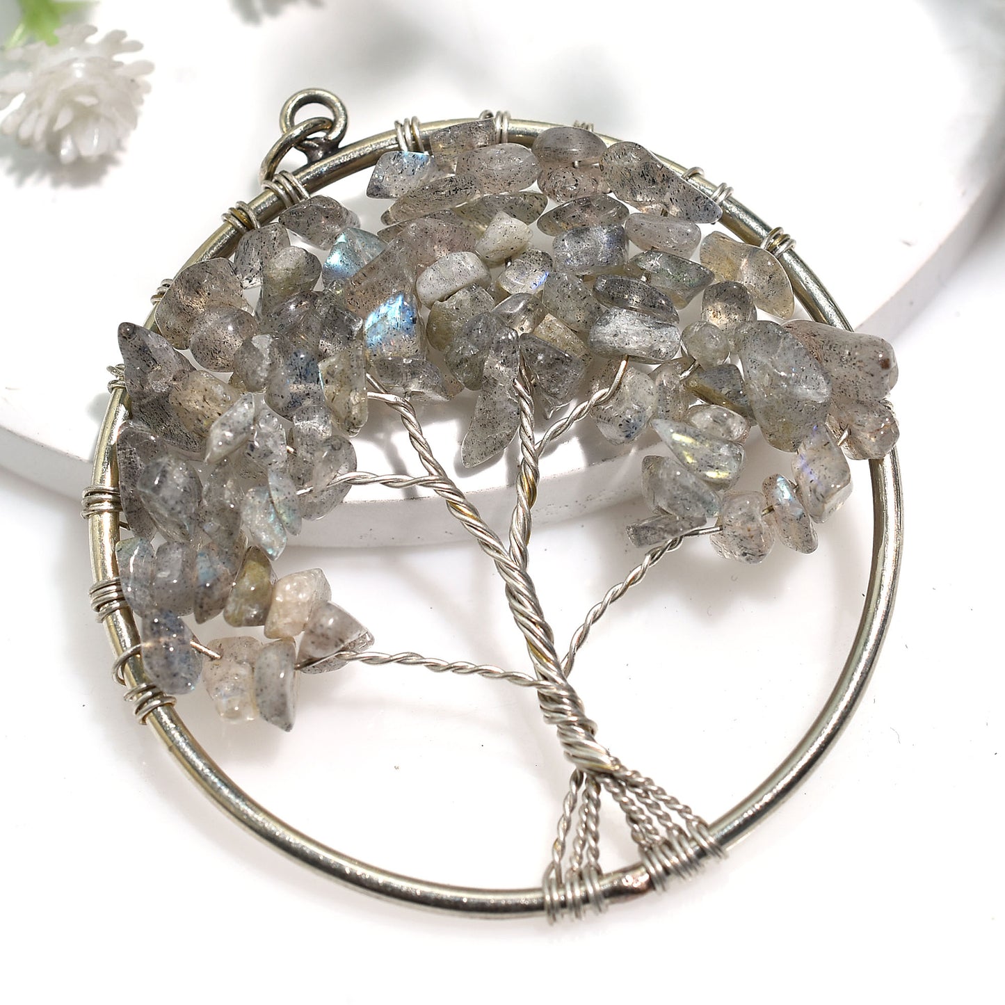 Elegant Labradorite Pendant – Handmade Statement Stone Jewelry for Healing(41x50x5mm,/42ct)