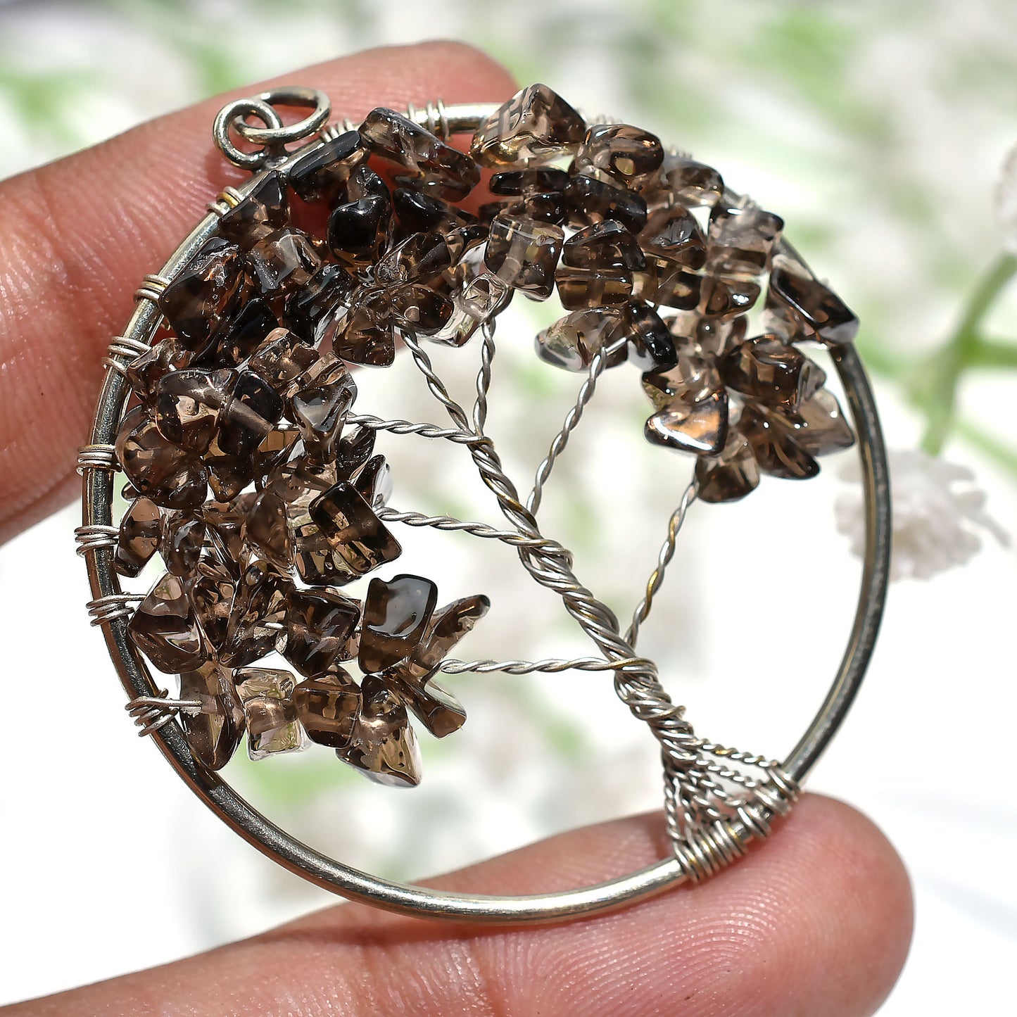 Raw Smoky Quartz Pendant – Handmade Gemstone Necklace for Energy Protection(43x50x5mm,/45ct)