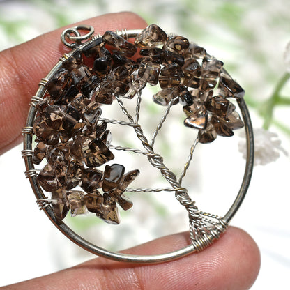 Raw Smoky Quartz Pendant – Handmade Gemstone Necklace for Energy Protection(43x50x5mm,/45ct)