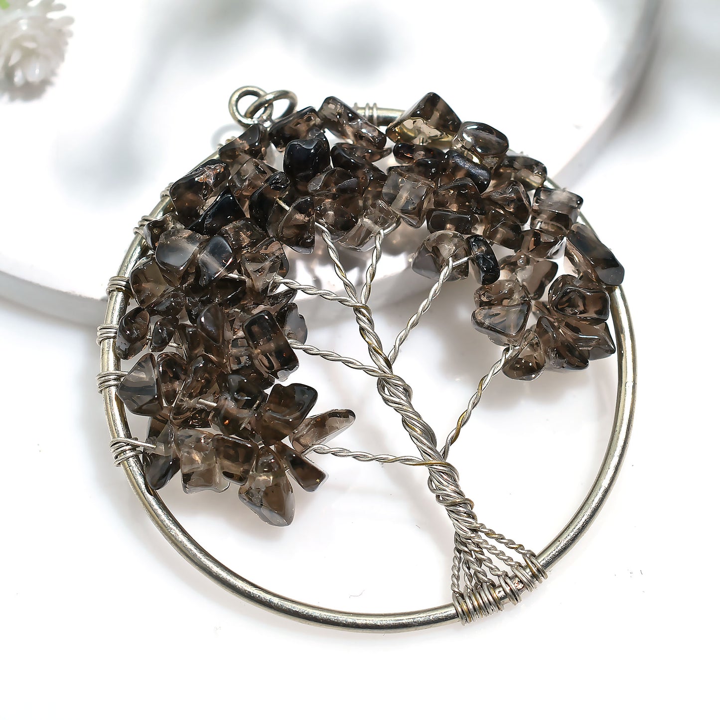 Raw Smoky Quartz Pendant – Handmade Gemstone Necklace for Energy Protection(43x50x5mm,/45ct)