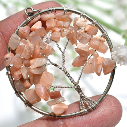 Divine Peach Moonstone Pendant – Elegant Crystal Jewelry for Spiritual Growth(40x50x5mm,/53ct)