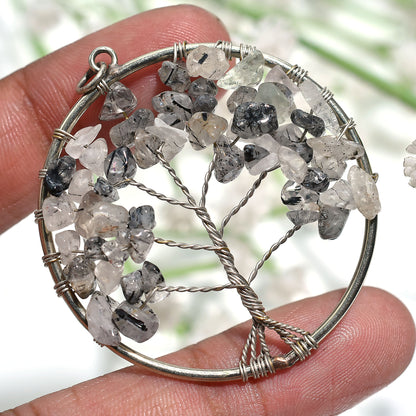 Ethereal Black Rutile Quartz Pendant – Handmade Silver Wire Wrapped Stone(42x50x5mm,/45ct)