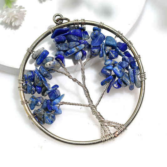 Celestial Lapis Gemstone Pendant – Handmade Wire Wrapped Jewelry Gift(41x50x5mm,/40ct)