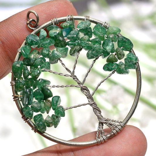 Tree of Life Aventurine Necklace – Handmade Healing Stone Crystal Pendant(40x48x5mm,/40ct )