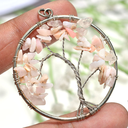 Spiritual Pink Opal Pendant – Calming Energy Stone for Positivity (40x53x5mm,/33ct)