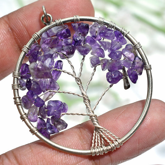 Deep Purple Amethyst Pendant – Elegant Healing Stone Necklace (41x50x5mm,/42ct)