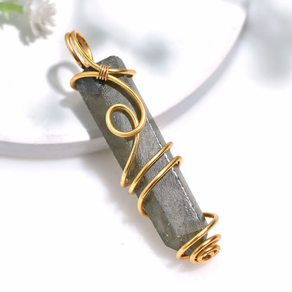 Luxury Labradorite Tower Stone – Handmade Golden Wire Wrapped Pencil Pendant 34ct