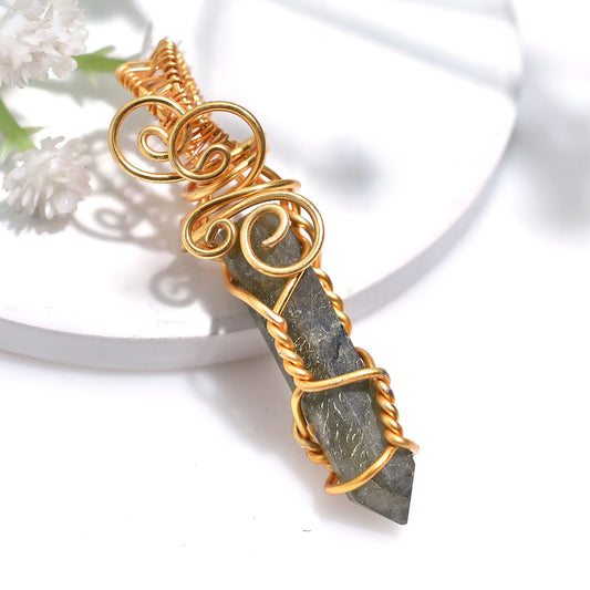 Genuine Labradorite Stone Pencil Pendant – Energy Balancing & Protection Necklace