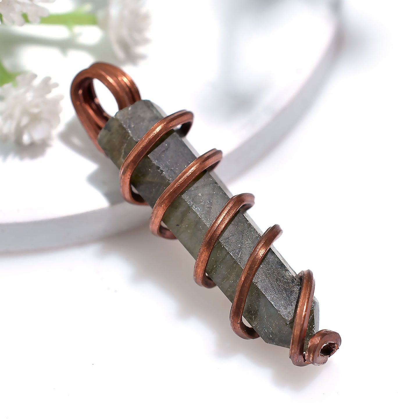Copper Wire Wrapped Labradorite Pendant – Natural Energy Stone Necklace
