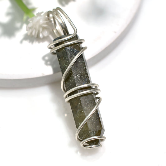 Wholesale Blue Flash Labradorite Pendant – Silver Wire Wrapped Energy Stone