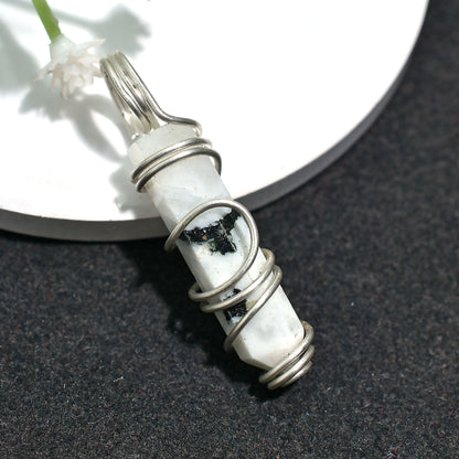 Elegant Rainbow Moonstone Pendant – Wholesale Silver Wire Wrapped Pencil Crystal 20ct