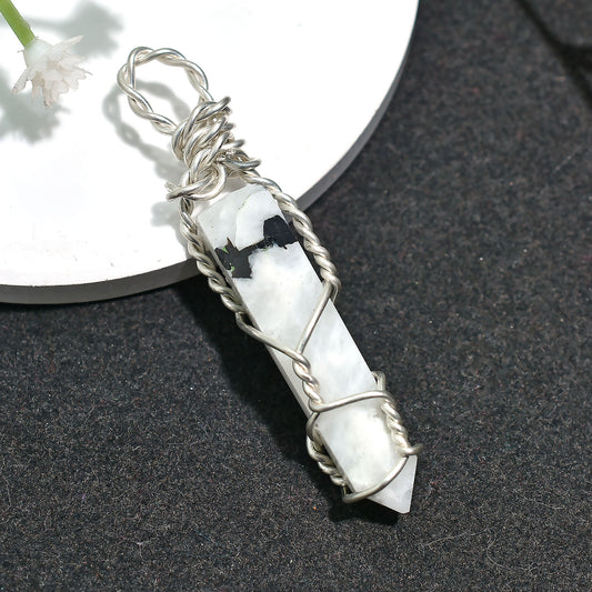 Rainbow Moonstone Tower Necklace – Silver Wire Wrapped Crystal  Wholesale Jewelry 30ct