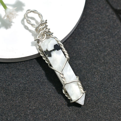 Rainbow Moonstone Tower Necklace – Silver Wire Wrapped Crystal  Wholesale Jewelry 30ct