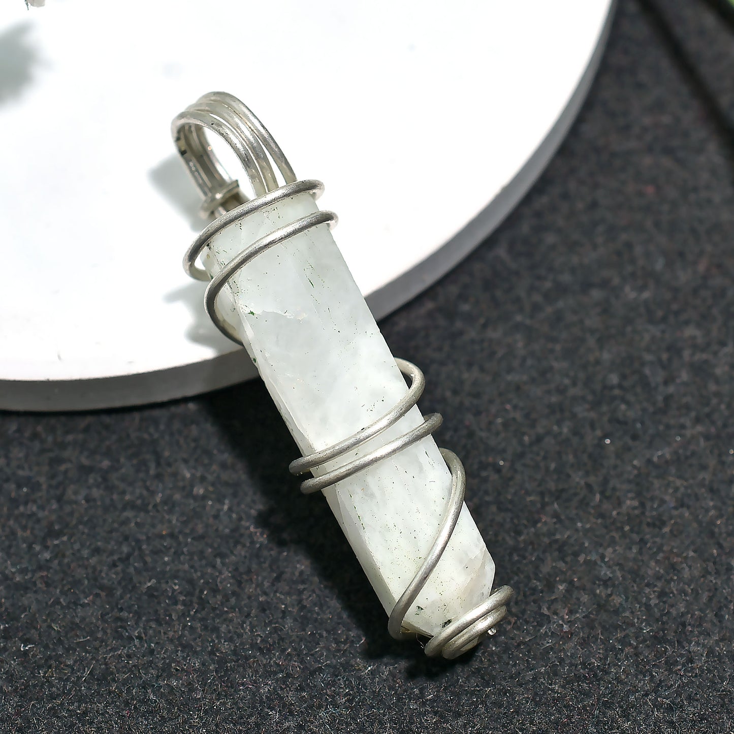 Handmade Rainbow Moonstone Pencil Pendant –  Wholesale Silver Wire Wrapped Energy Stone